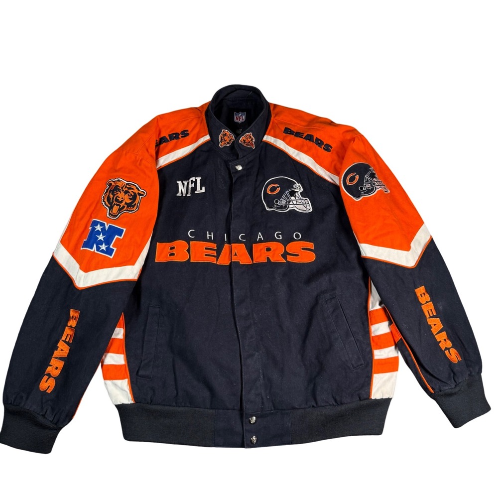 NFL Chicago Bears Varsity Jacket Mens XXL Navy Blue Twill Bomber Coat Stitched